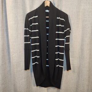RD Style Open Front Cardigan Women's M Black White Stripe Sweater‎ Round Hemline